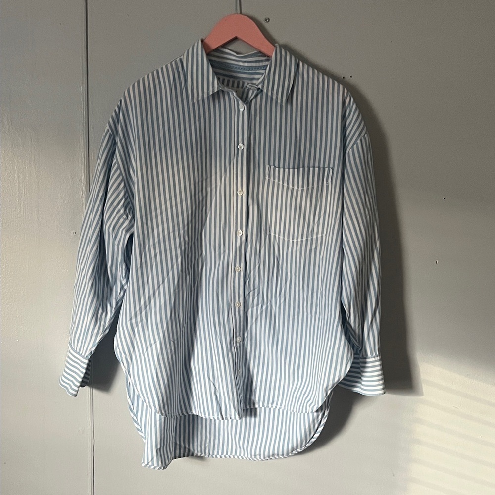 MAEVE Anthropologie Long Sleeve Blue and White Striped Dress